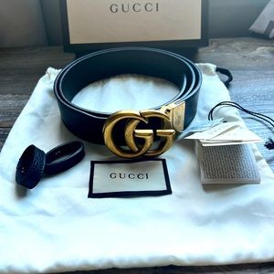 GENUINE AUTHENTIC REVERSIBLE LEATHER GUCCI BELT WITH DOUBLE G BUCKLE